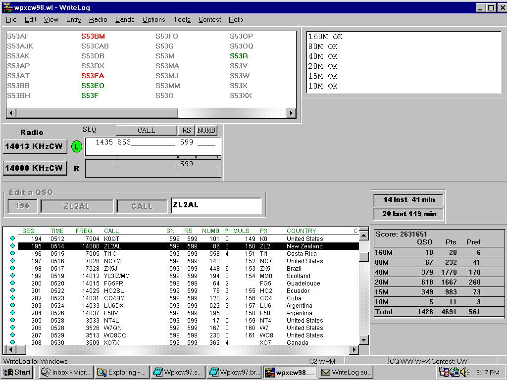 K5ZD WriteLog Screen